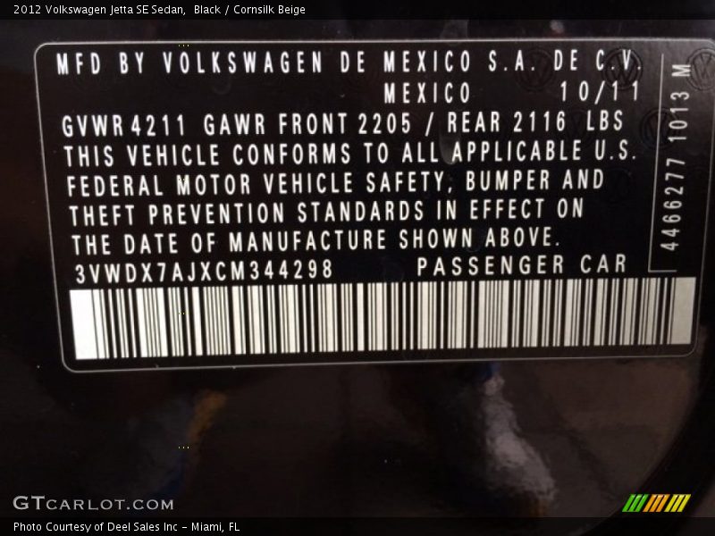 Black / Cornsilk Beige 2012 Volkswagen Jetta SE Sedan