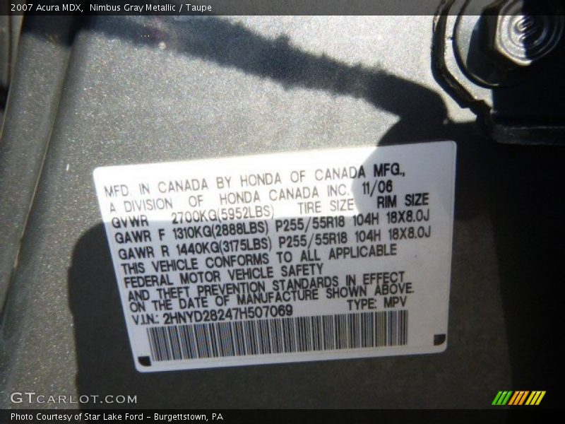 Nimbus Gray Metallic / Taupe 2007 Acura MDX