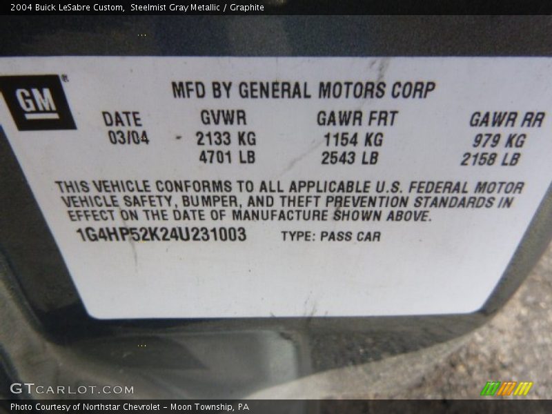 Steelmist Gray Metallic / Graphite 2004 Buick LeSabre Custom
