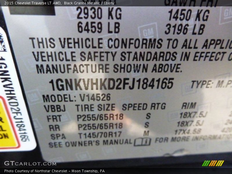 Black Granite Metallic / Ebony 2015 Chevrolet Traverse LT AWD