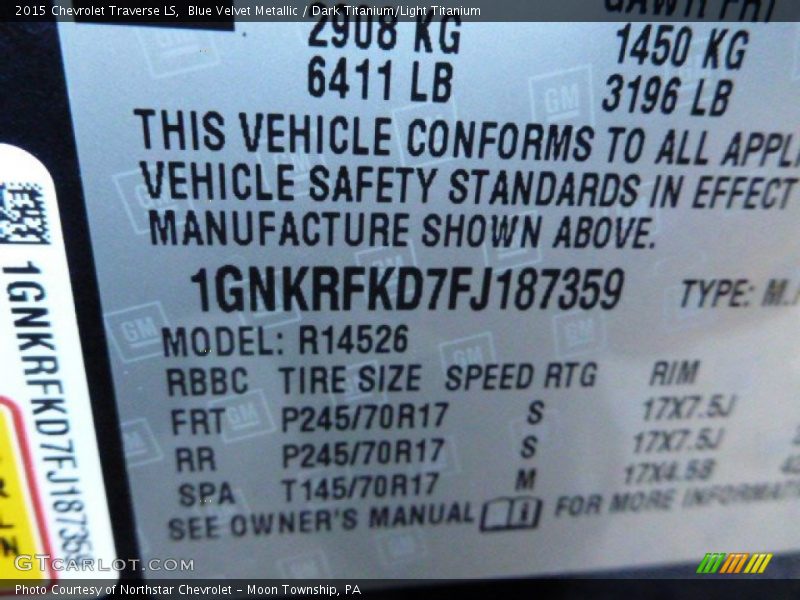 Blue Velvet Metallic / Dark Titanium/Light Titanium 2015 Chevrolet Traverse LS