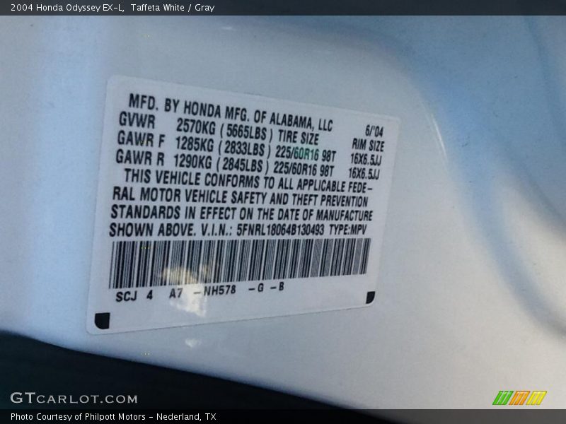 Taffeta White / Gray 2004 Honda Odyssey EX-L