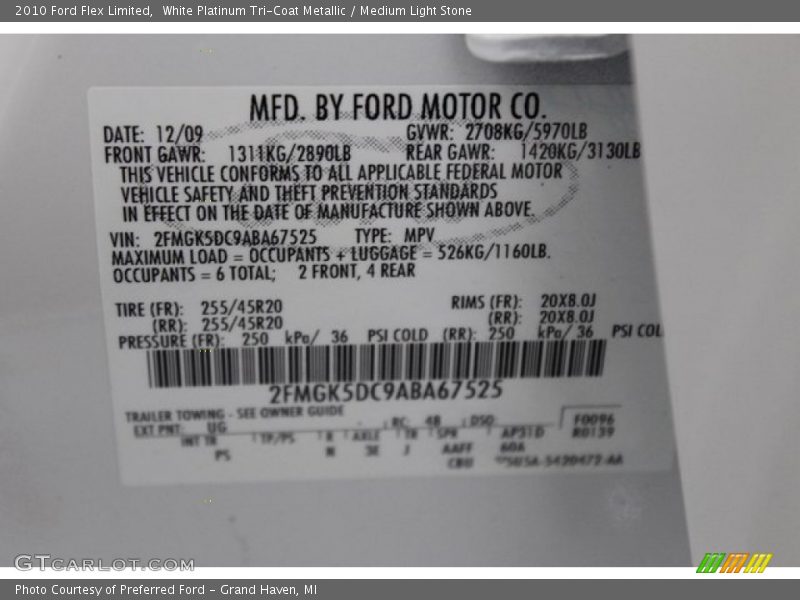 White Platinum Tri-Coat Metallic / Medium Light Stone 2010 Ford Flex Limited