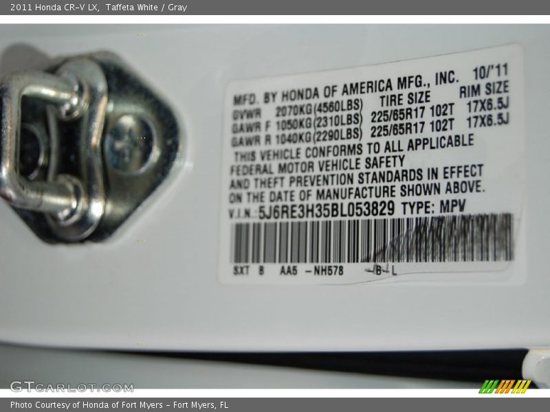 Taffeta White / Gray 2011 Honda CR-V LX