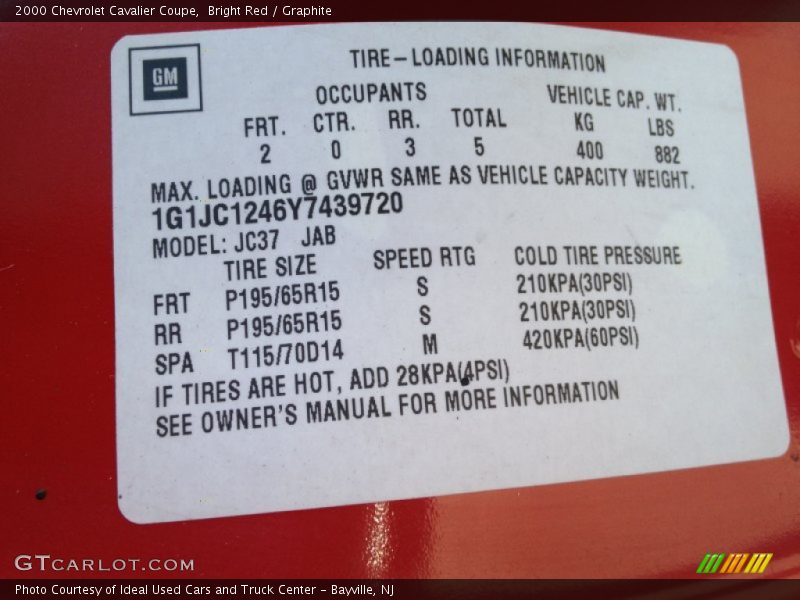 Bright Red / Graphite 2000 Chevrolet Cavalier Coupe