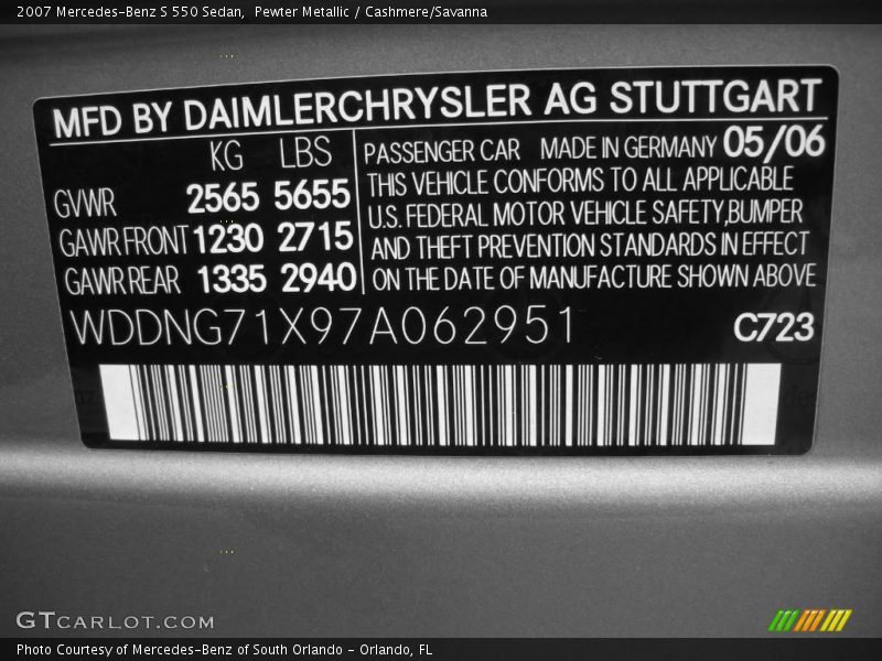Pewter Metallic / Cashmere/Savanna 2007 Mercedes-Benz S 550 Sedan