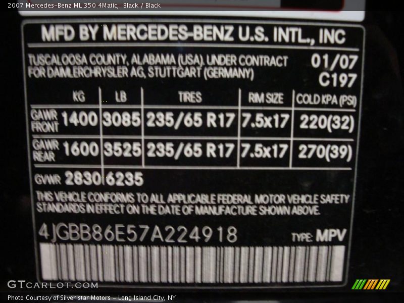 Black / Black 2007 Mercedes-Benz ML 350 4Matic