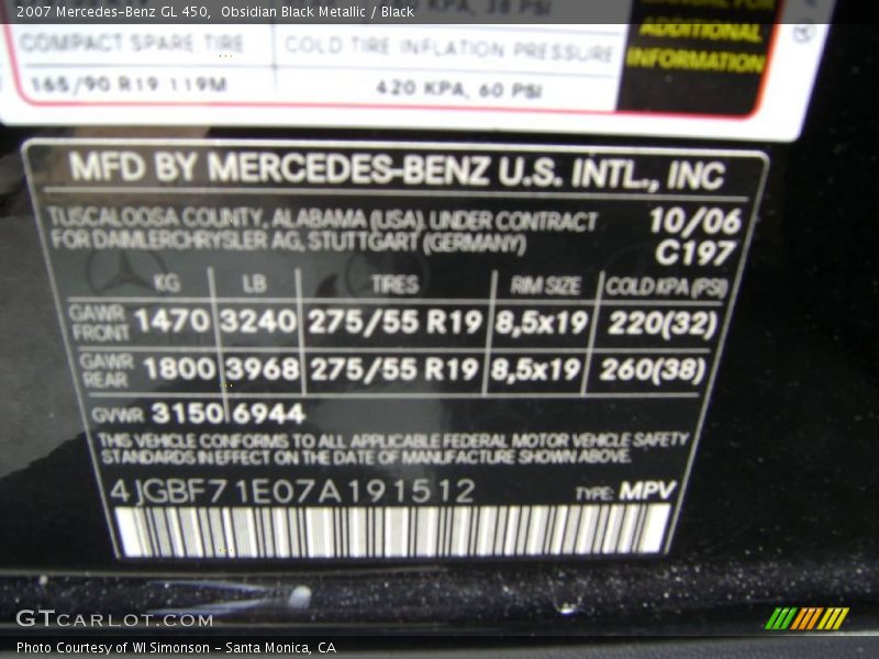 Obsidian Black Metallic / Black 2007 Mercedes-Benz GL 450