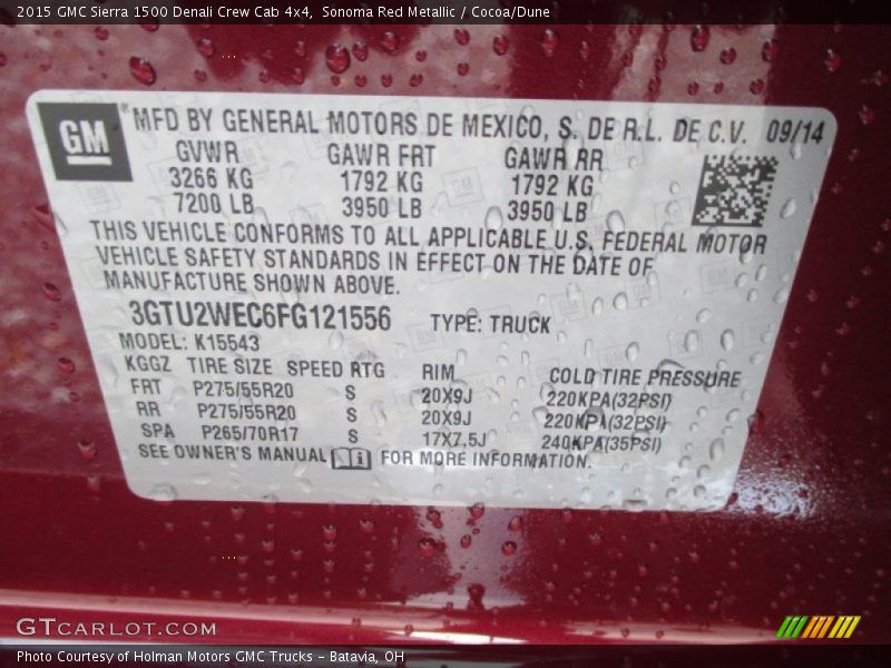 Info Tag of 2015 Sierra 1500 Denali Crew Cab 4x4