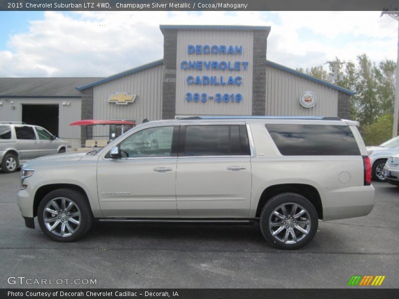 Champagne Silver Metallic / Cocoa/Mahogany 2015 Chevrolet Suburban LTZ 4WD