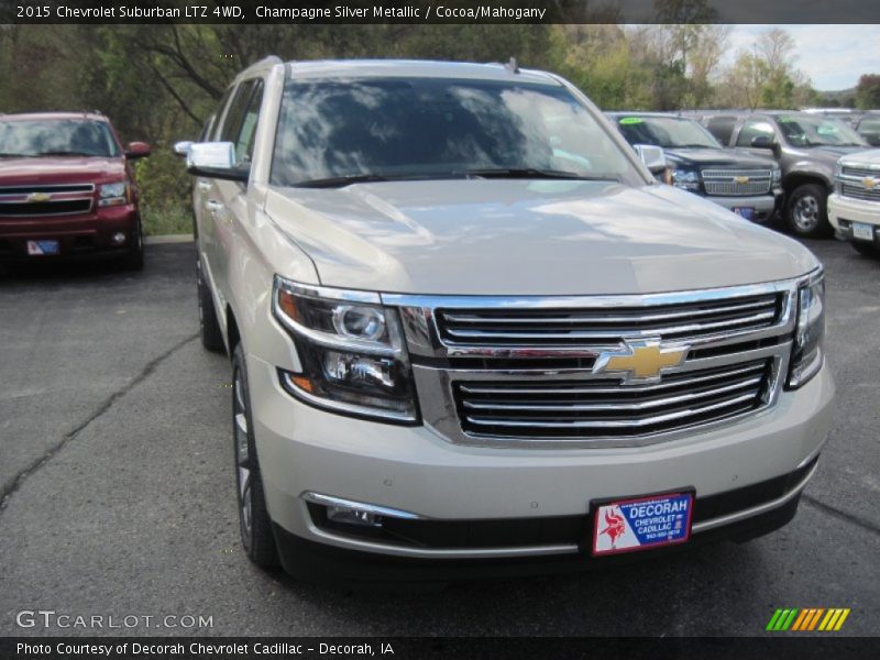 Champagne Silver Metallic / Cocoa/Mahogany 2015 Chevrolet Suburban LTZ 4WD