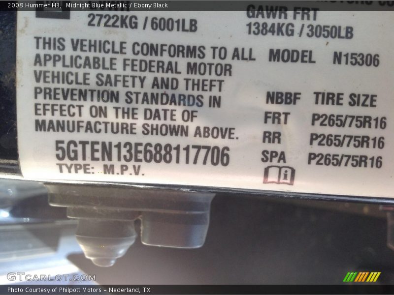 Midnight Blue Metallic / Ebony Black 2008 Hummer H3