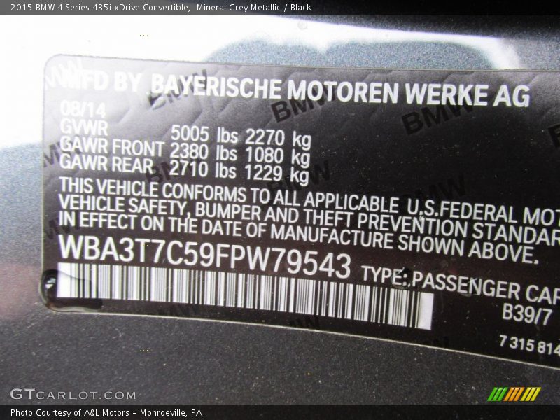 2015 4 Series 435i xDrive Convertible Mineral Grey Metallic Color Code B39