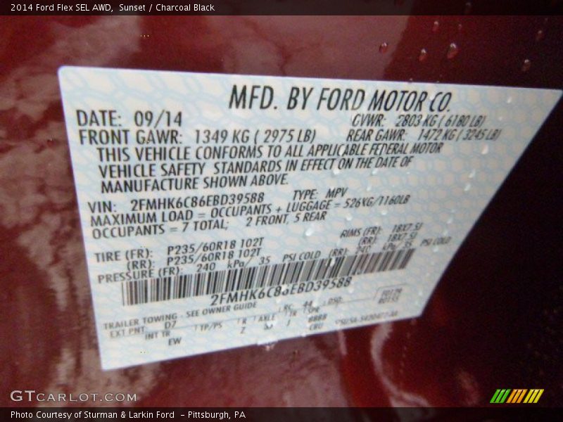 Sunset / Charcoal Black 2014 Ford Flex SEL AWD