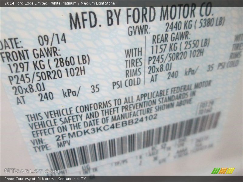 White Platinum / Medium Light Stone 2014 Ford Edge Limited