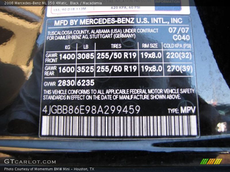 Black / Macadamia 2008 Mercedes-Benz ML 350 4Matic