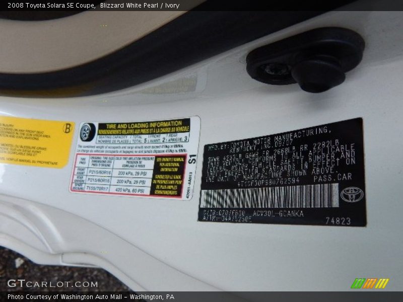 Blizzard White Pearl / Ivory 2008 Toyota Solara SE Coupe
