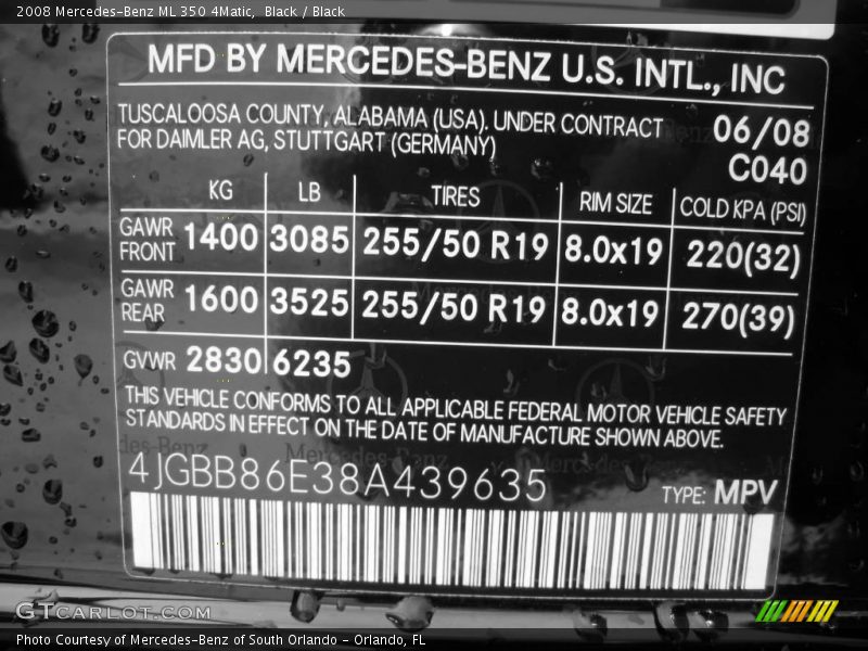 Black / Black 2008 Mercedes-Benz ML 350 4Matic