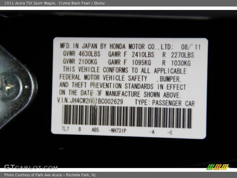 Crystal Black Pearl / Ebony 2011 Acura TSX Sport Wagon