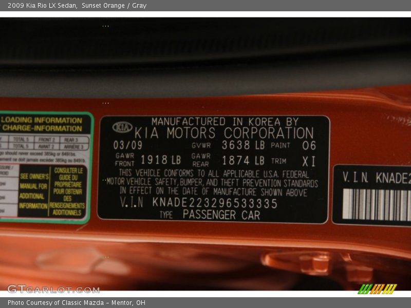 Sunset Orange / Gray 2009 Kia Rio LX Sedan