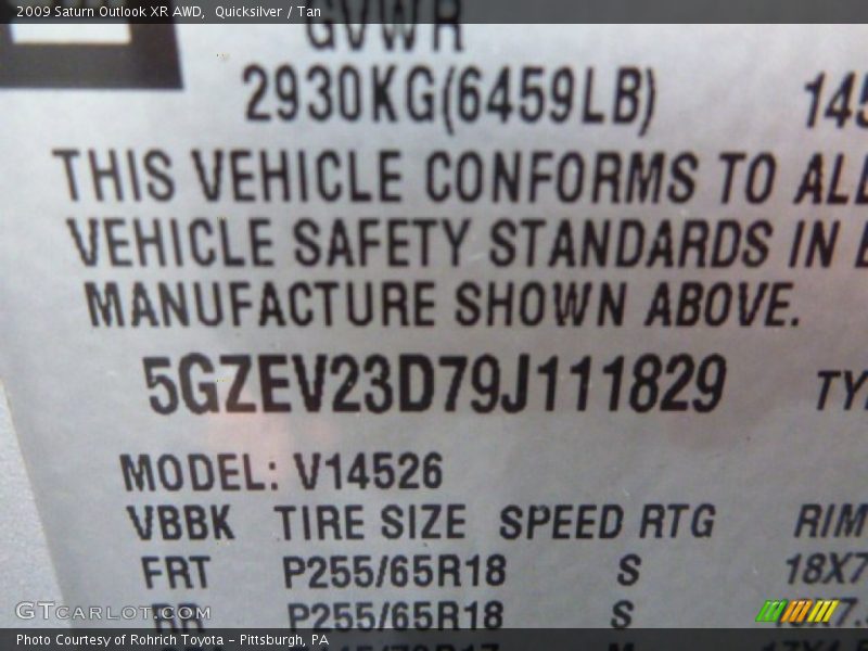 Quicksilver / Tan 2009 Saturn Outlook XR AWD