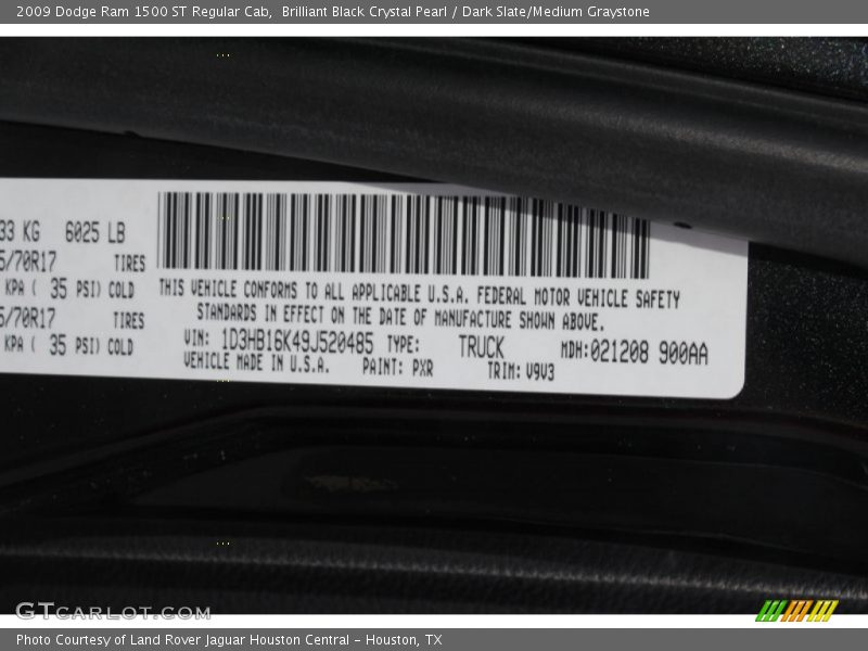 Brilliant Black Crystal Pearl / Dark Slate/Medium Graystone 2009 Dodge Ram 1500 ST Regular Cab