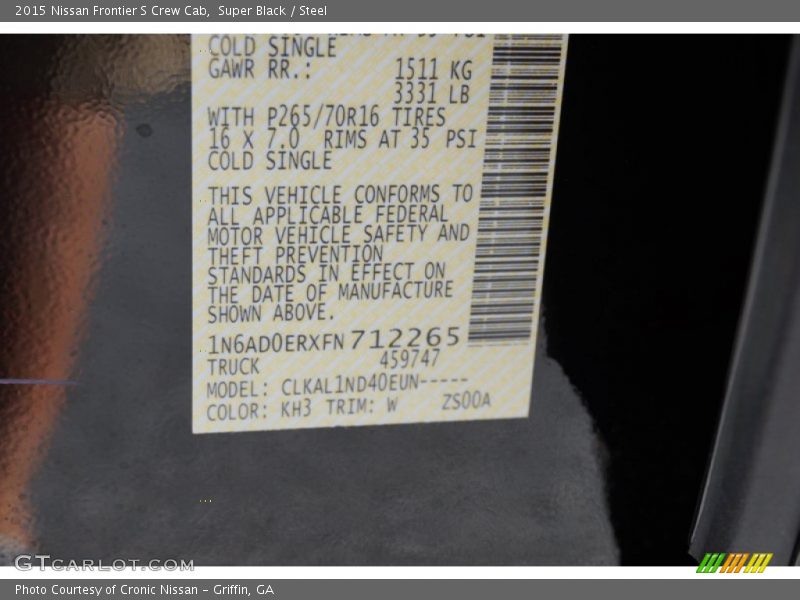 2015 Frontier S Crew Cab Super Black Color Code KH3