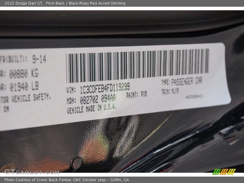 Pitch Black / Black/Ruby Red Accent Stitching 2015 Dodge Dart GT