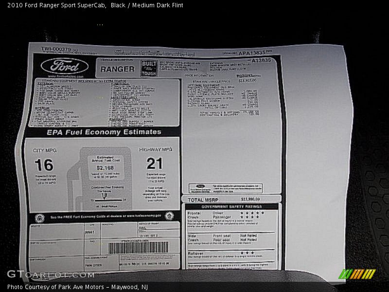 Black / Medium Dark Flint 2010 Ford Ranger Sport SuperCab