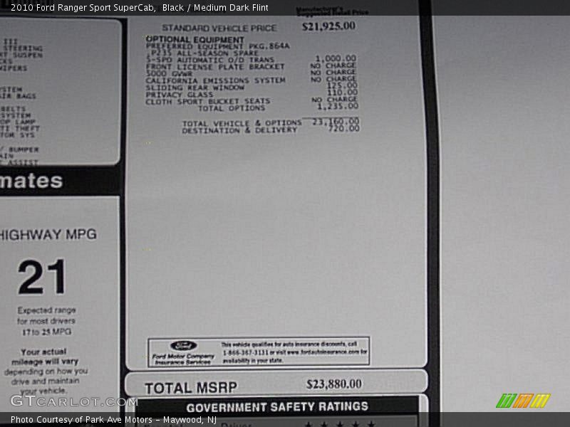 Black / Medium Dark Flint 2010 Ford Ranger Sport SuperCab