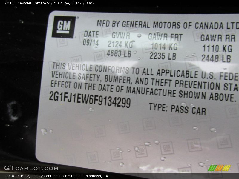 Black / Black 2015 Chevrolet Camaro SS/RS Coupe
