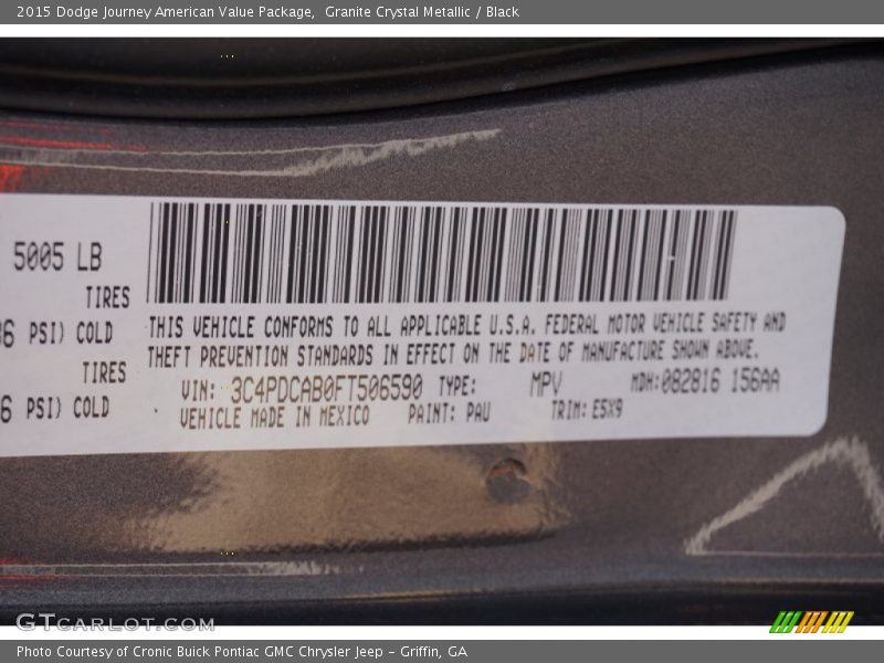 2015 Journey American Value Package Granite Crystal Metallic Color Code PAU