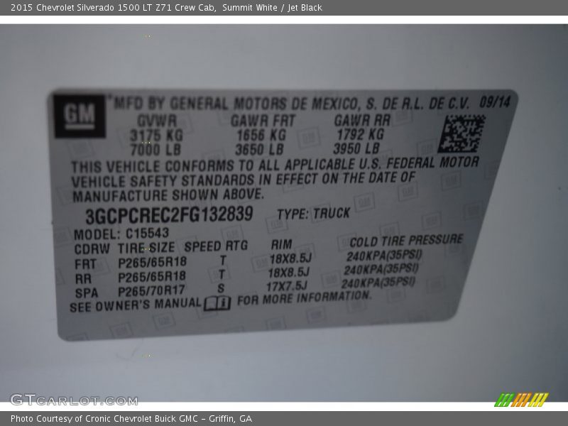 Summit White / Jet Black 2015 Chevrolet Silverado 1500 LT Z71 Crew Cab