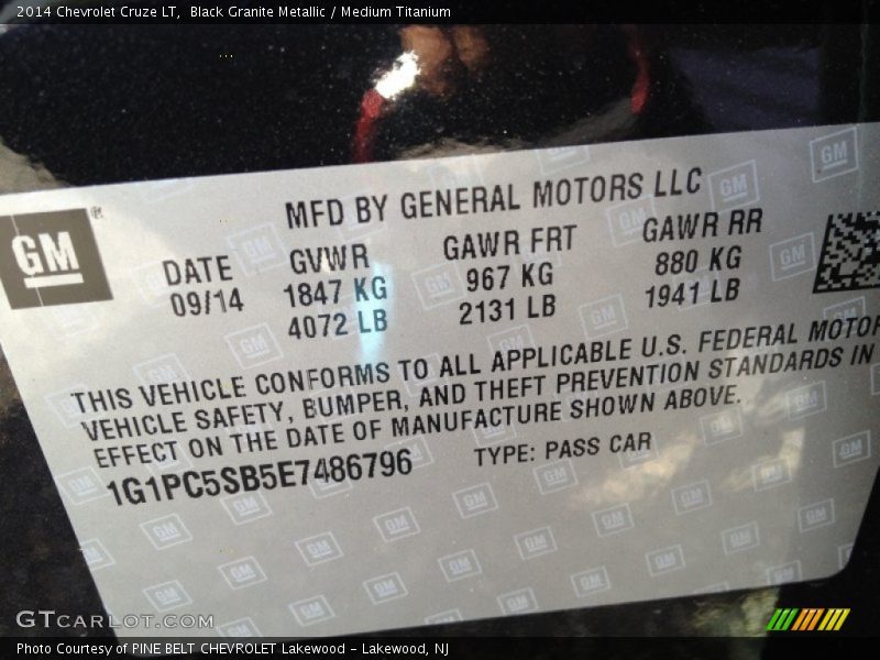 Black Granite Metallic / Medium Titanium 2014 Chevrolet Cruze LT