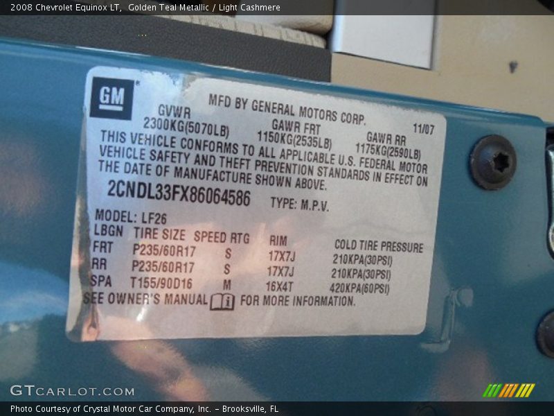 Golden Teal Metallic / Light Cashmere 2008 Chevrolet Equinox LT