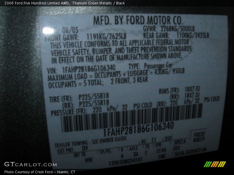 Titanium Green Metallic / Black 2006 Ford Five Hundred Limited AWD