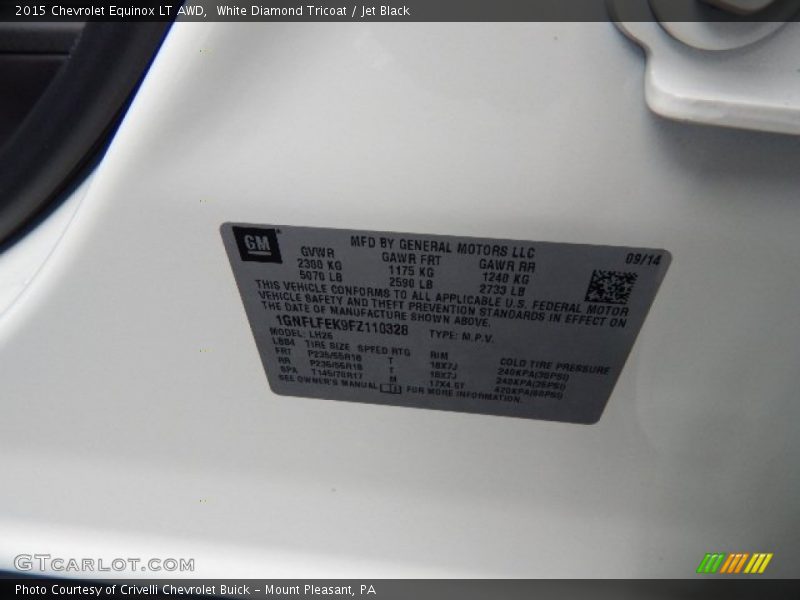 White Diamond Tricoat / Jet Black 2015 Chevrolet Equinox LT AWD