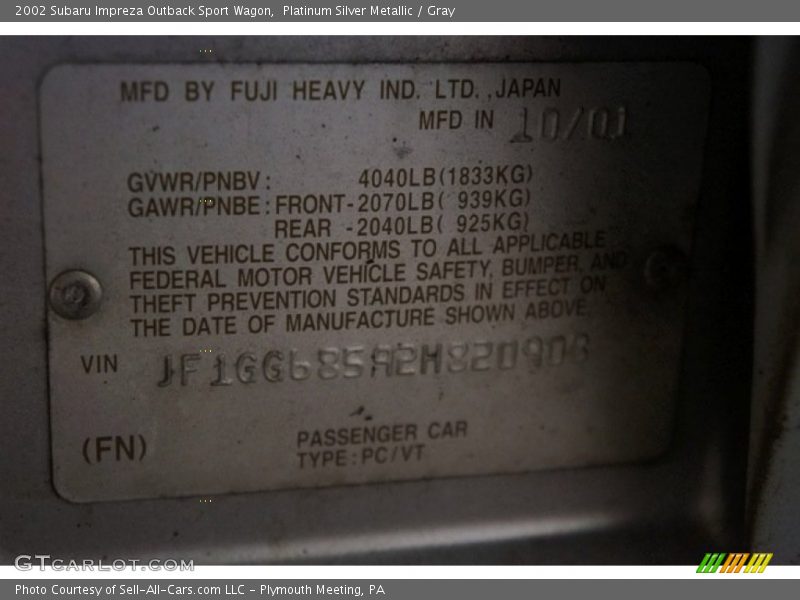 Platinum Silver Metallic / Gray 2002 Subaru Impreza Outback Sport Wagon