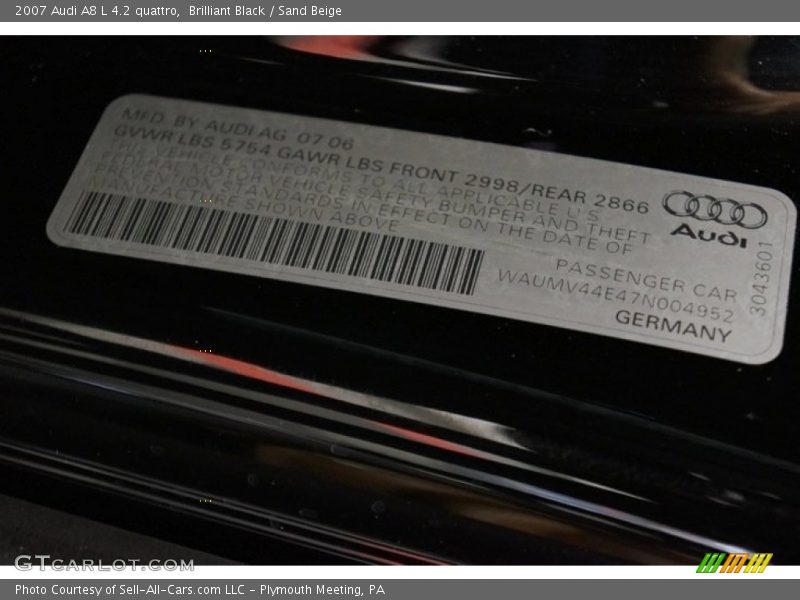 Brilliant Black / Sand Beige 2007 Audi A8 L 4.2 quattro