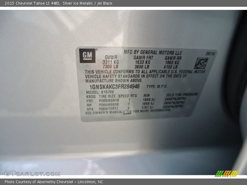 Silver Ice Metallic / Jet Black 2015 Chevrolet Tahoe LS 4WD