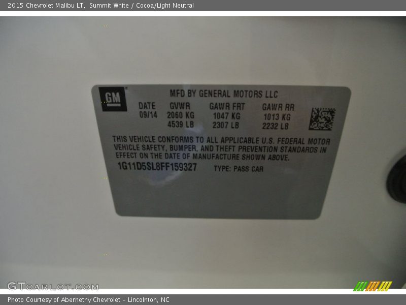 Summit White / Cocoa/Light Neutral 2015 Chevrolet Malibu LT