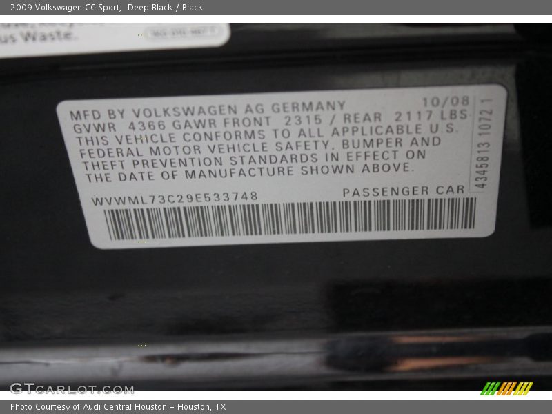 Deep Black / Black 2009 Volkswagen CC Sport