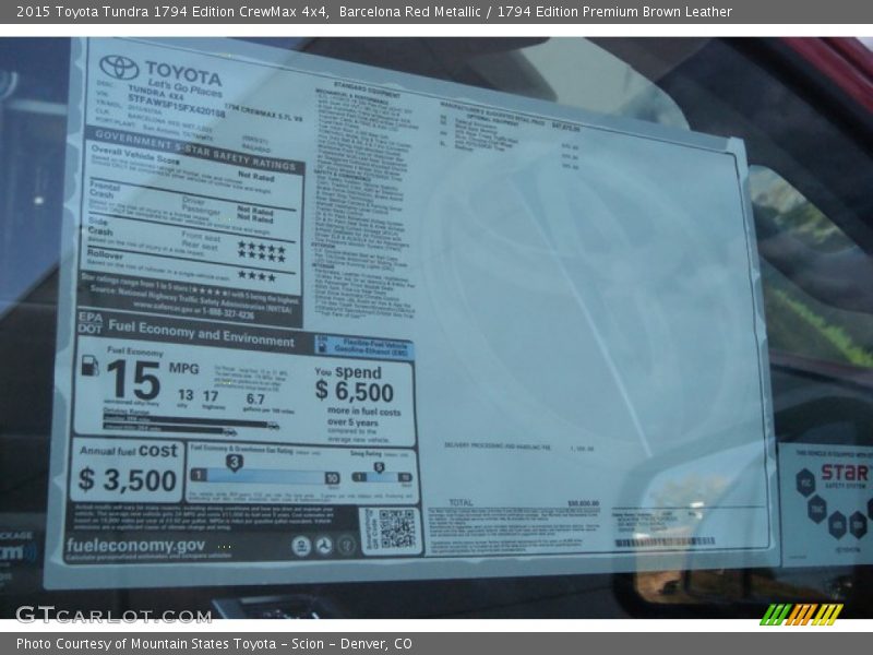  2015 Tundra 1794 Edition CrewMax 4x4 Window Sticker