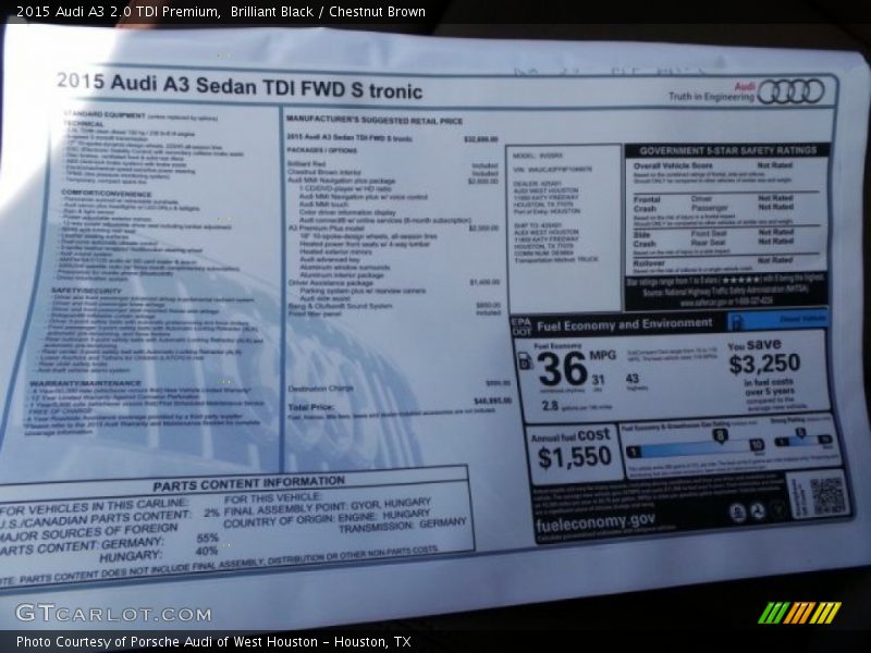 Brilliant Black / Chestnut Brown 2015 Audi A3 2.0 TDI Premium