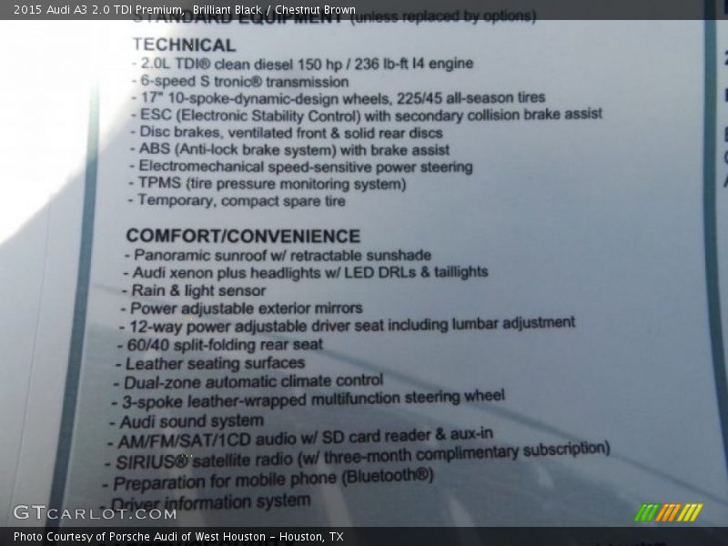 Brilliant Black / Chestnut Brown 2015 Audi A3 2.0 TDI Premium