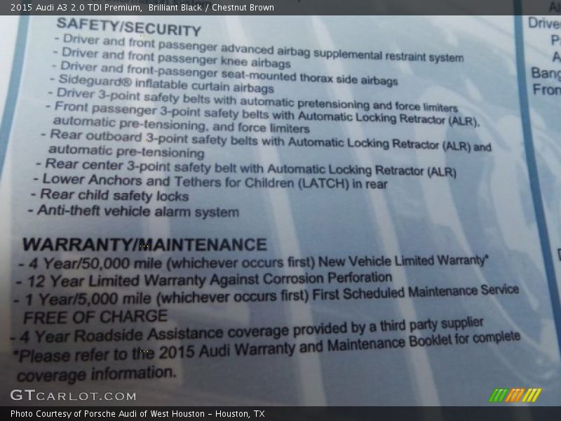Brilliant Black / Chestnut Brown 2015 Audi A3 2.0 TDI Premium