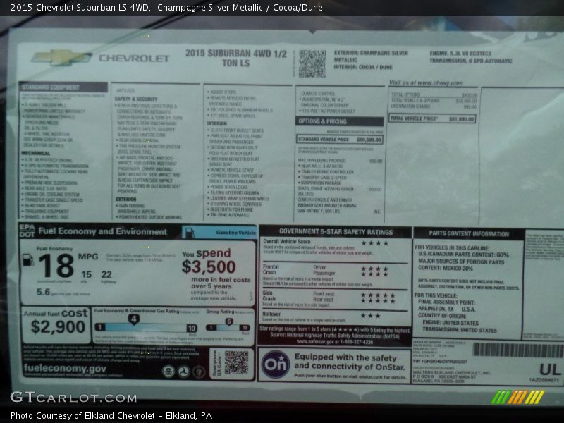 Champagne Silver Metallic / Cocoa/Dune 2015 Chevrolet Suburban LS 4WD