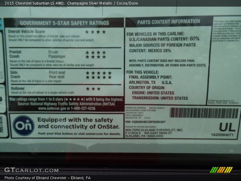 Champagne Silver Metallic / Cocoa/Dune 2015 Chevrolet Suburban LS 4WD