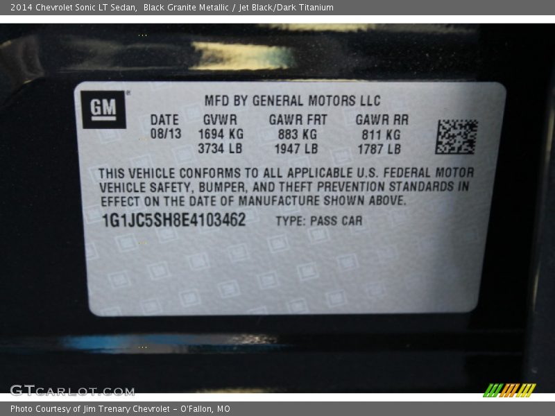 Black Granite Metallic / Jet Black/Dark Titanium 2014 Chevrolet Sonic LT Sedan