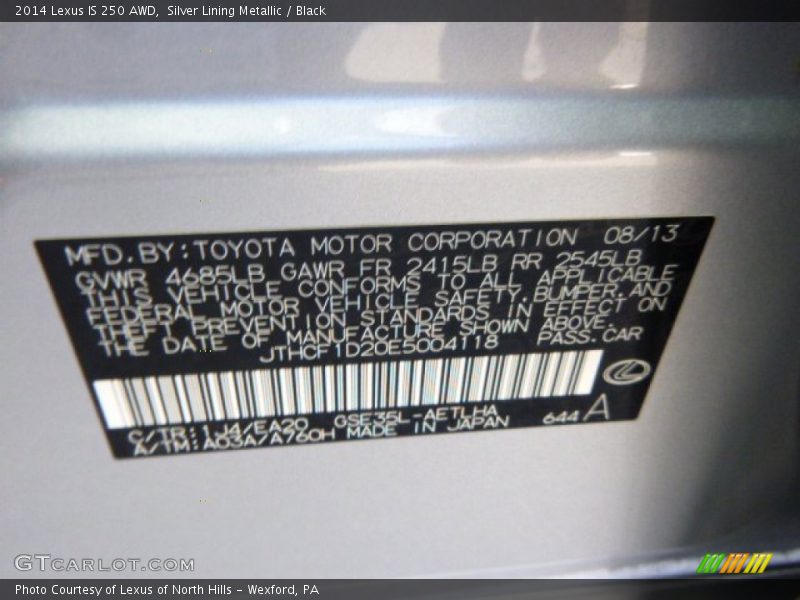 Silver Lining Metallic / Black 2014 Lexus IS 250 AWD